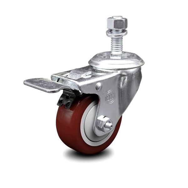 Service Caster 3.5 Inch Maroon Polyurethane Swivel 12mm Stem Caster with Total Lock Brake SCC-TSTTL20S3514-PPUB-MRN-M1215 - main